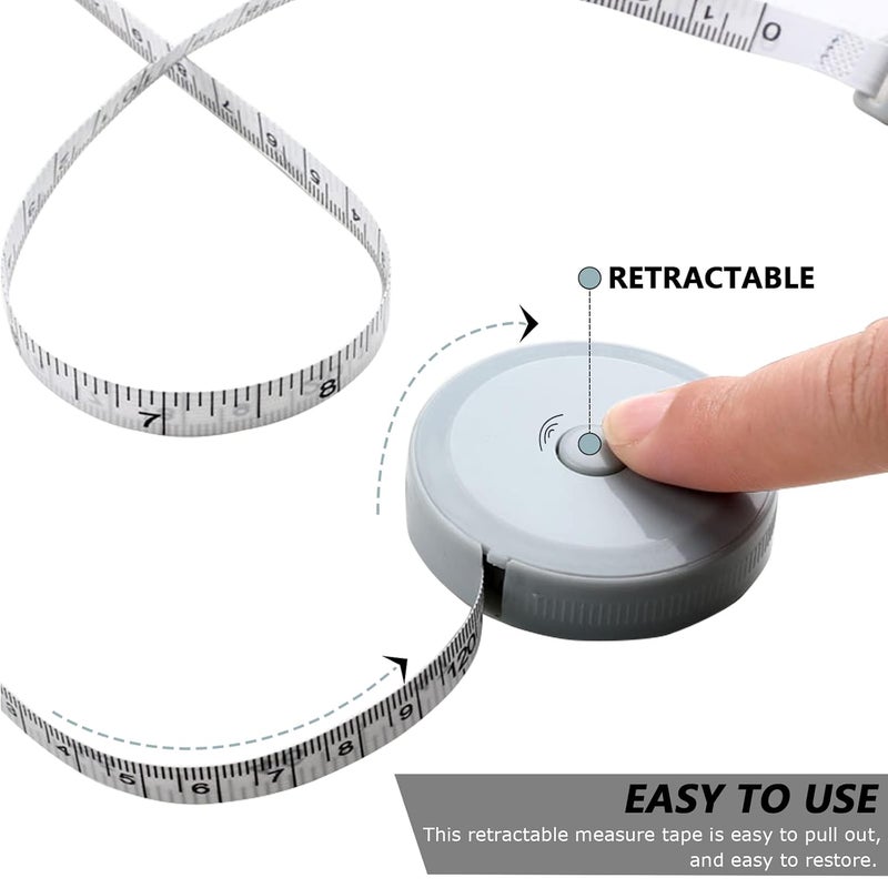 SmaringRobot 6 Packs Retractable Tape Measure + 2PCS Soft Measuring Tape for Body Measurements(60-Inch), Premium Sewing Tape Double Scale Vinyl Ruler for Weight Loss Medical Tailor Fabric Cloth Knitting Craft - Image 4